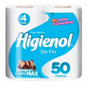 PAPEL HIGIÉNICO HIGIENOL SIN FIN 60M 4 ROLLOS POR 12 PAQ.- IP937